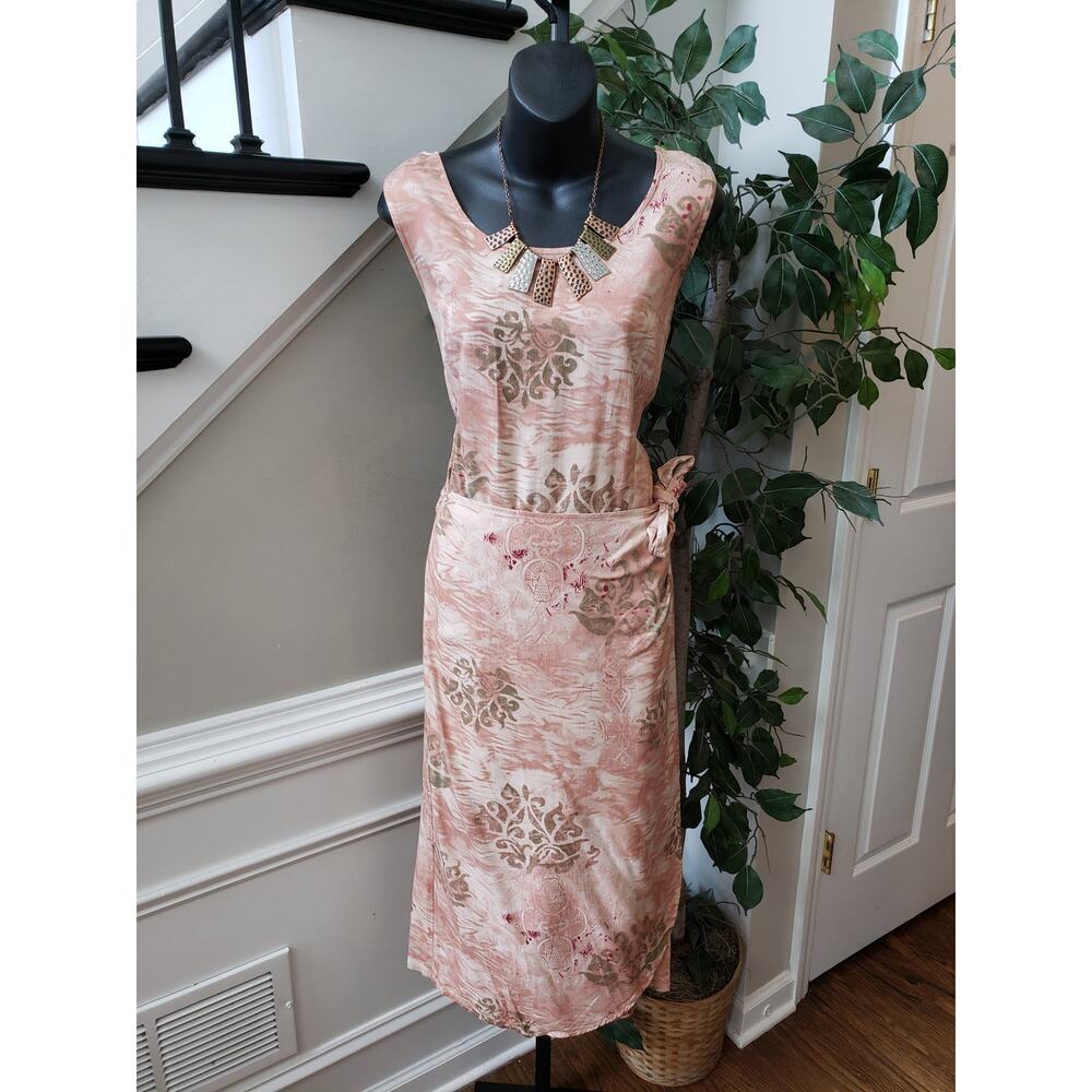 Caribbean Joe. Long Maxi Dress Womens Size L Pink Round Neck Sleeveless Back Zip